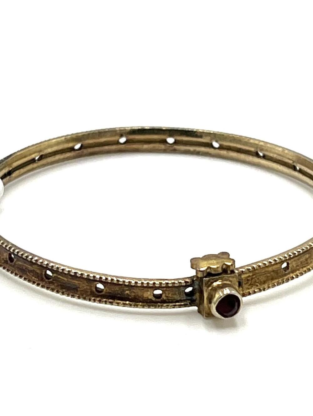 Victorian 14k Gold Over Sterling Silver Ruby Bangle Bracelet